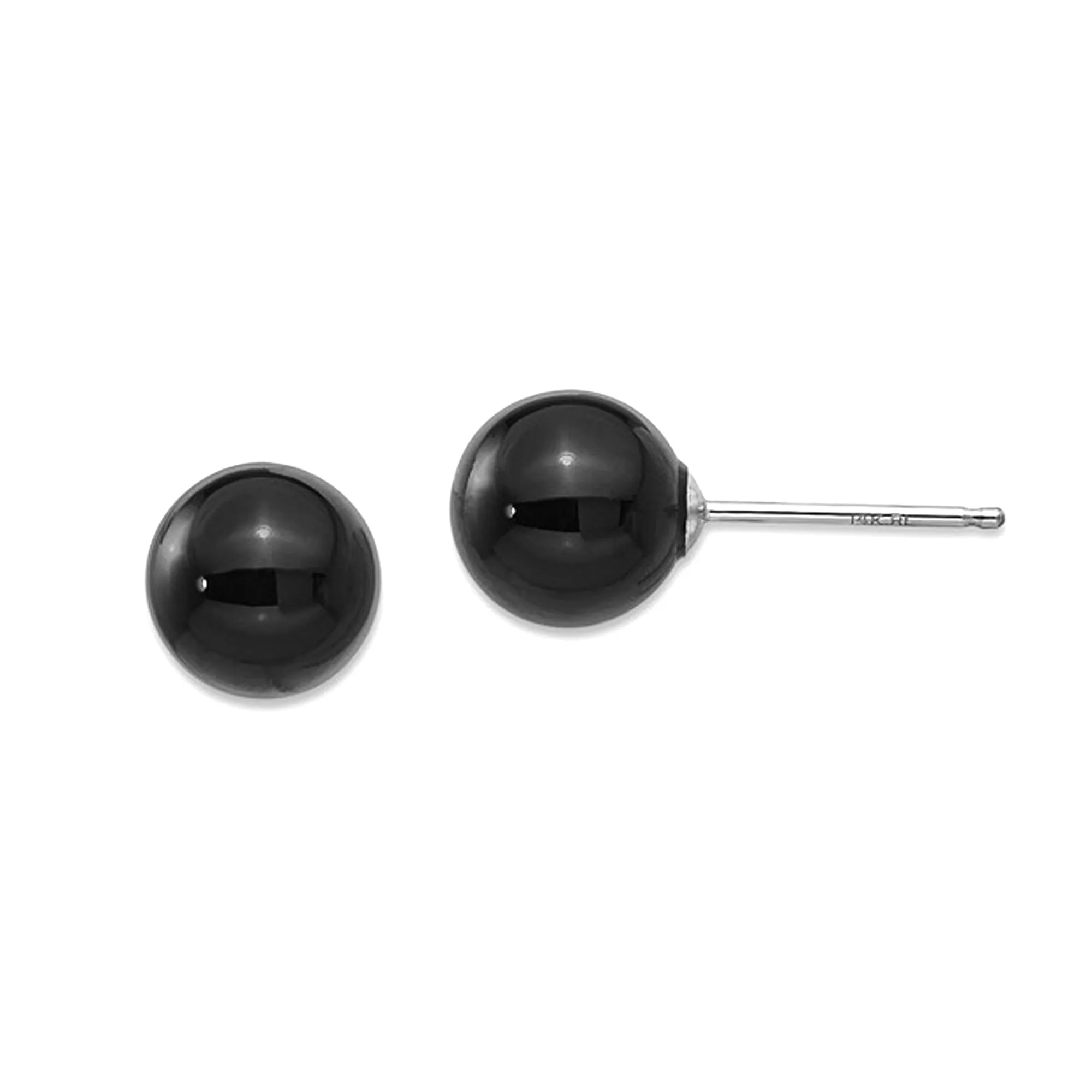 14k White Gold Onyx Ball Bead Stud Earrings, 8mm