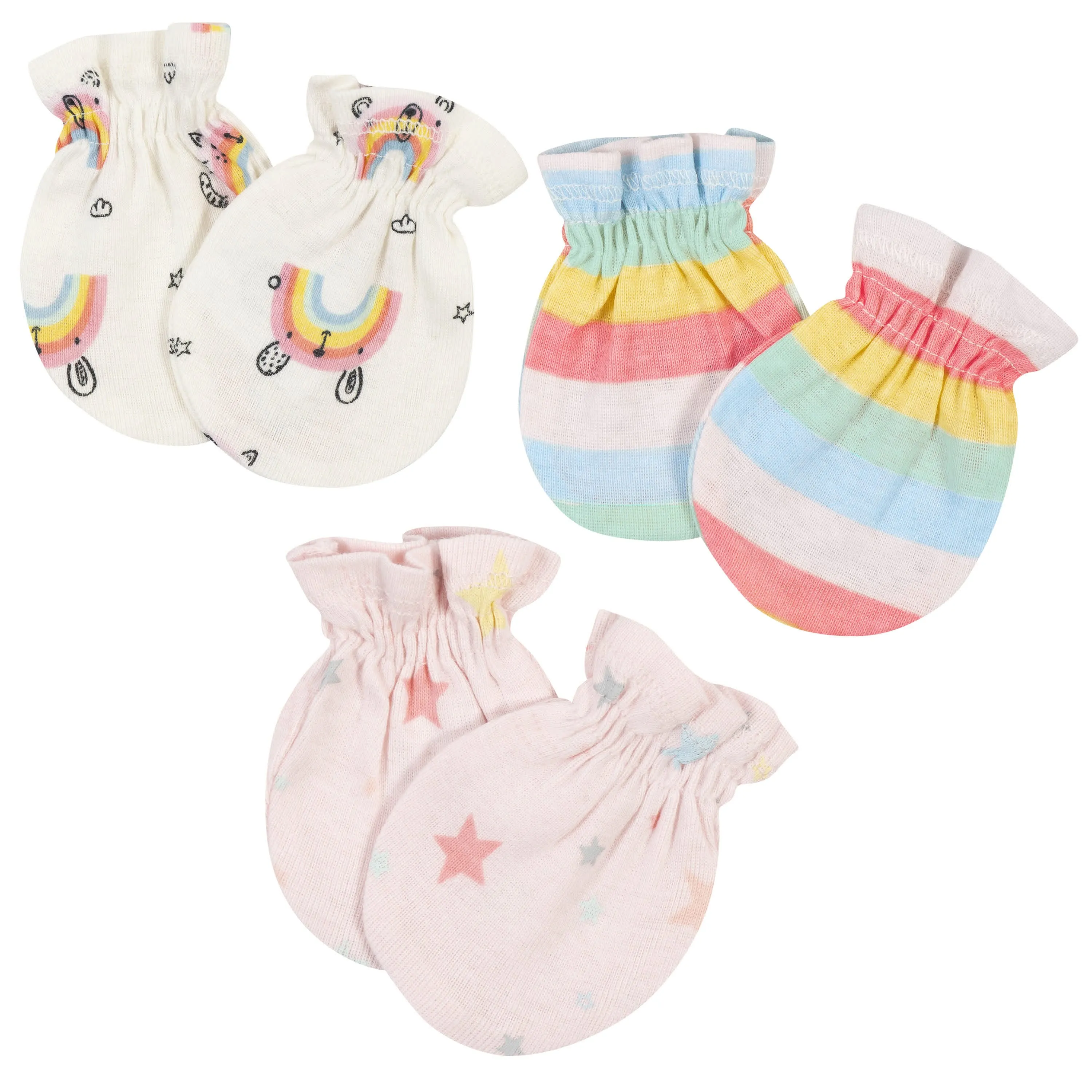 3-Pack Baby Girls Rainbow No Scratch Mittens