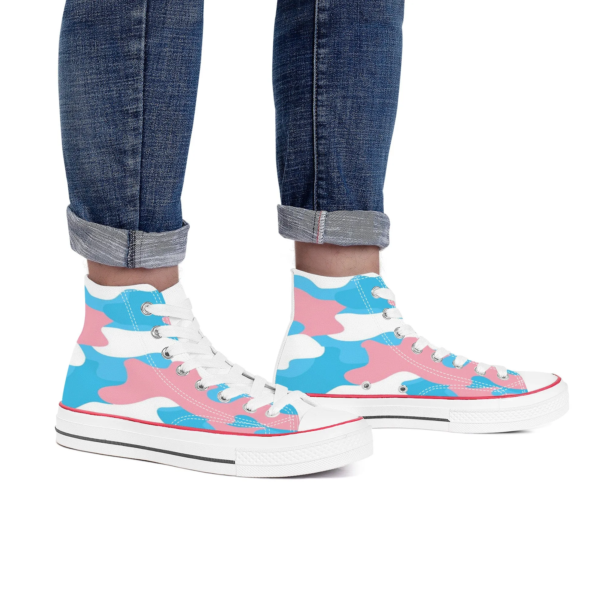 Blue Pink White Pride Camouflage High-Top Canvas Sneakers