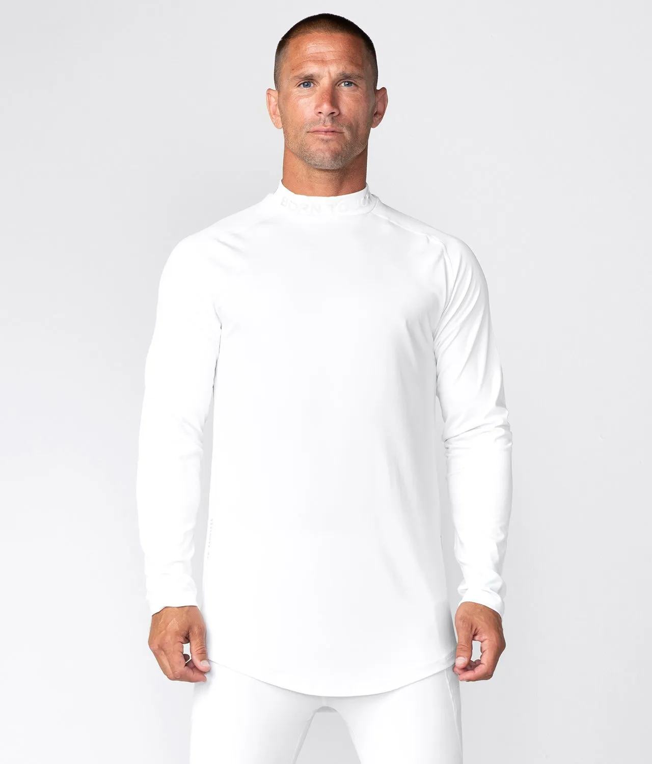 Born Tough Mock Neck Long Sleeve Base Layer Running Shirt For Men White