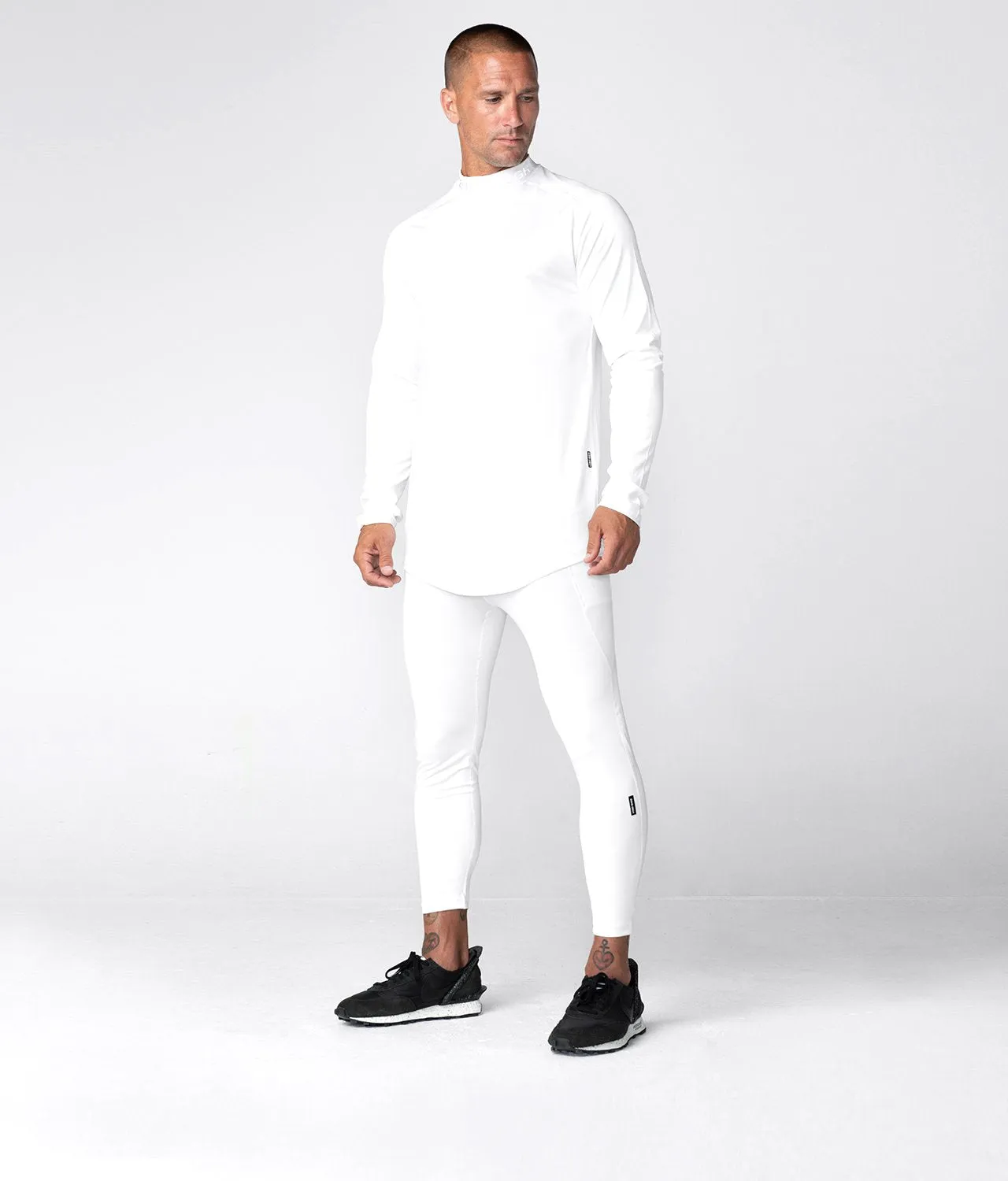 Born Tough Mock Neck Long Sleeve Base Layer Running Shirt For Men White