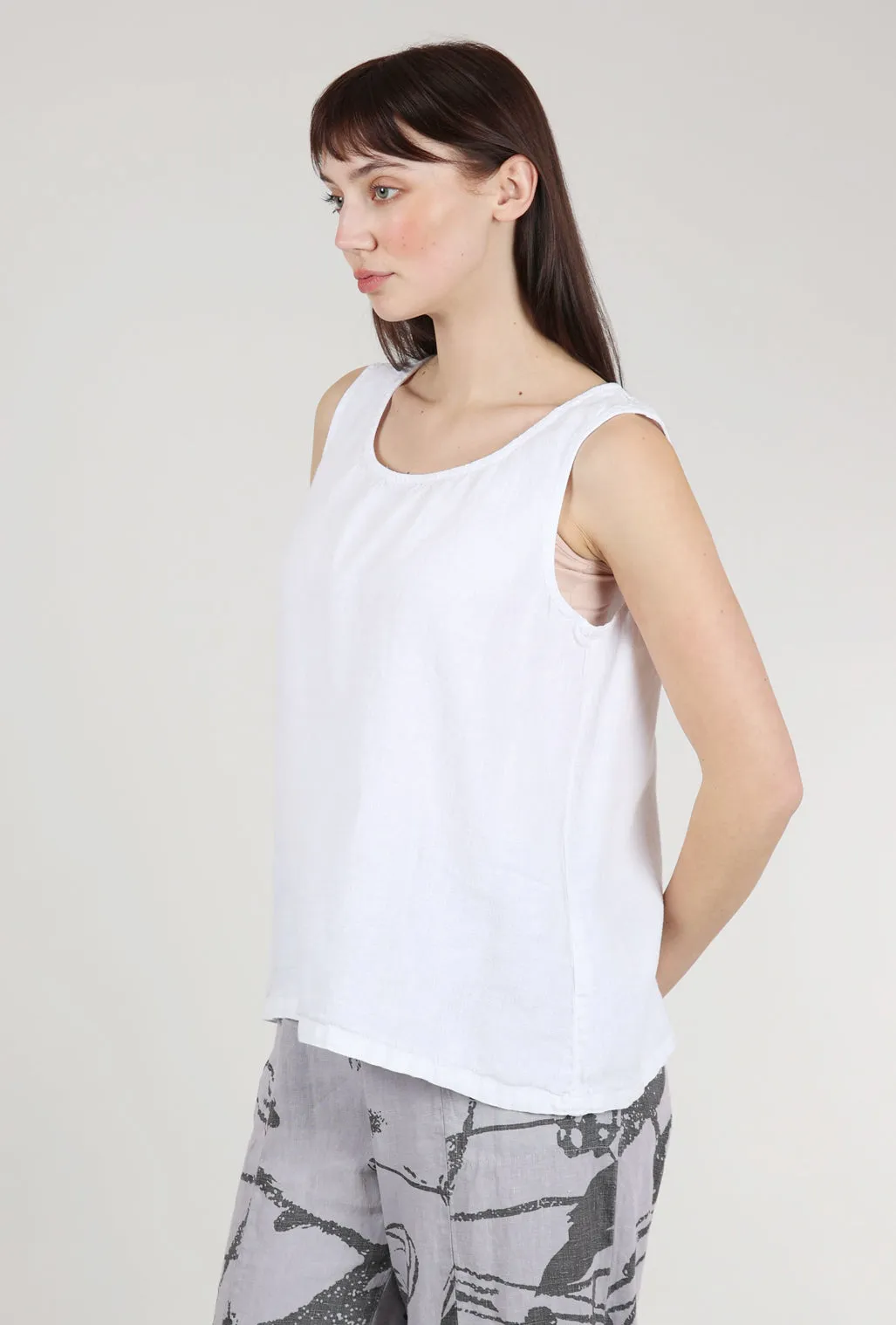 Boxy Linen Tank, White