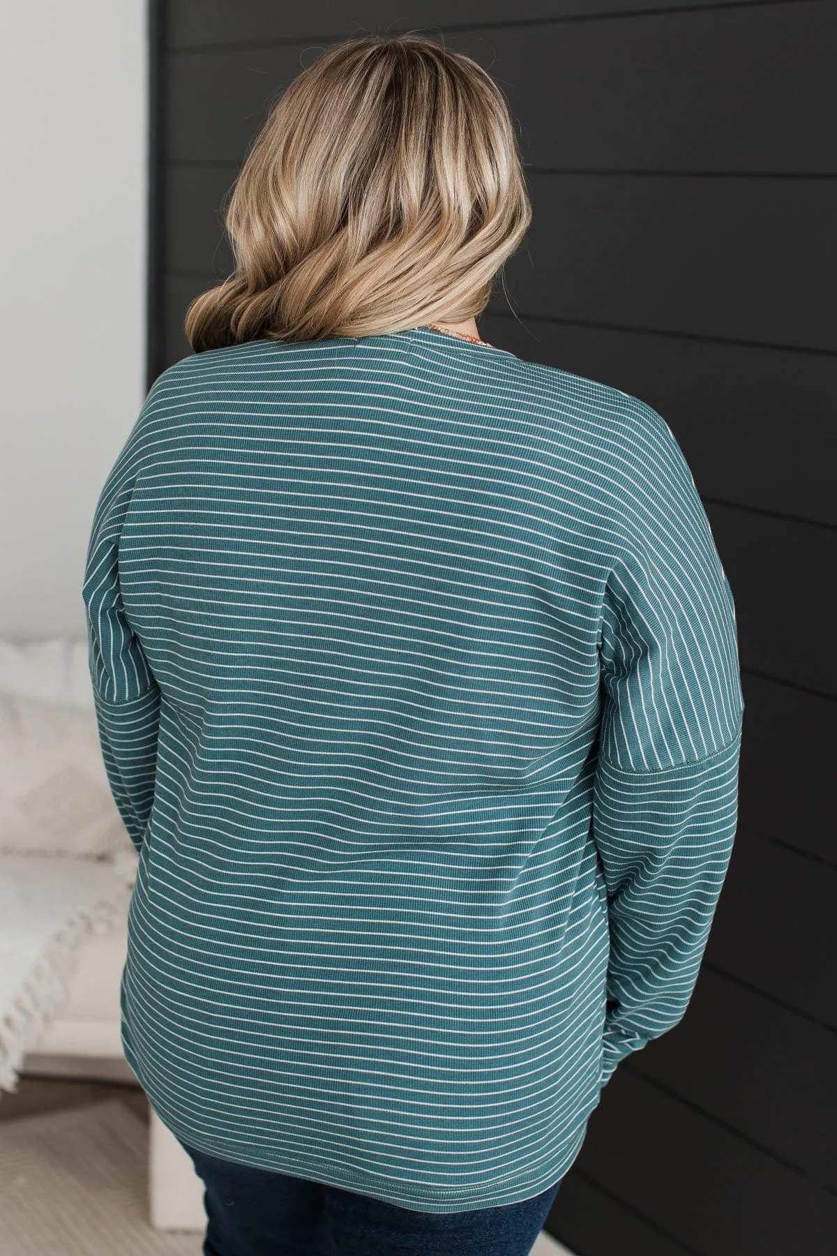 Brighten My Day Striped Pullover Top- Dark Teal