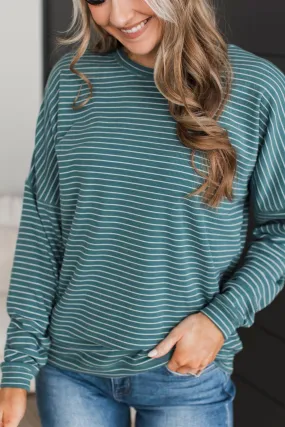 Brighten My Day Striped Pullover Top- Dark Teal