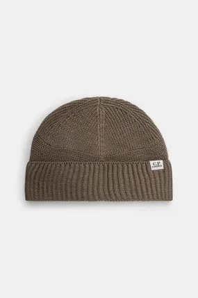 C.P. Company beanie Knit Cap In Re-Wool beige color smooth 17CMAC293A006595A