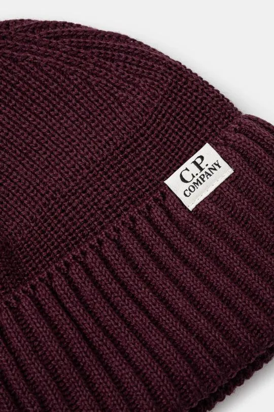 C.P. Company beanie Knit Cap In Re-Wool violet color smooth 17CMAC293A006595A