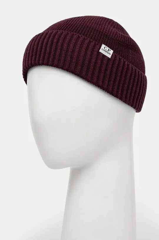 C.P. Company beanie Knit Cap In Re-Wool violet color smooth 17CMAC293A006595A