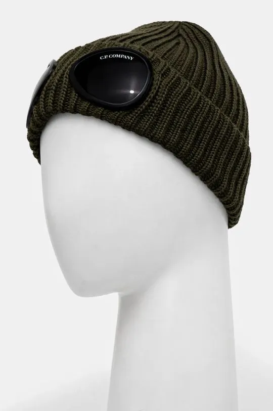 C.P. Company wool beanie Extra Fine Merino Wool Goggle Beanie green color 17CMAC122A005509A