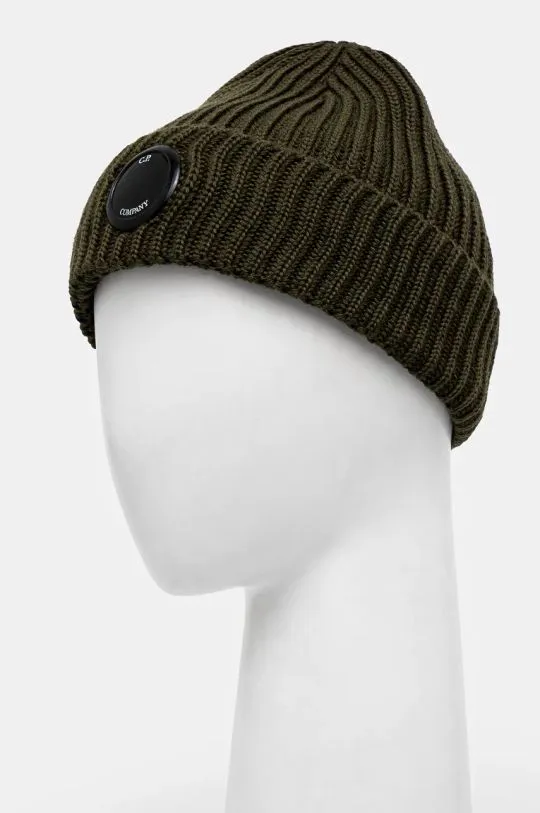 C.P. Company wool beanie Extra Fine Merino Wool Goggle Beanie green color 17CMAC272A005509A