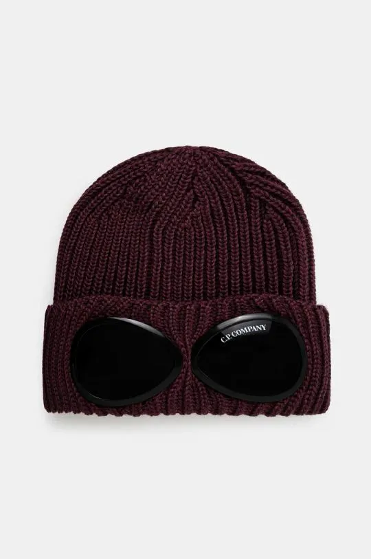 C.P. Company wool beanie Extra Fine Merino Wool Goggle Beanie violet color 17CMAC122A005509A