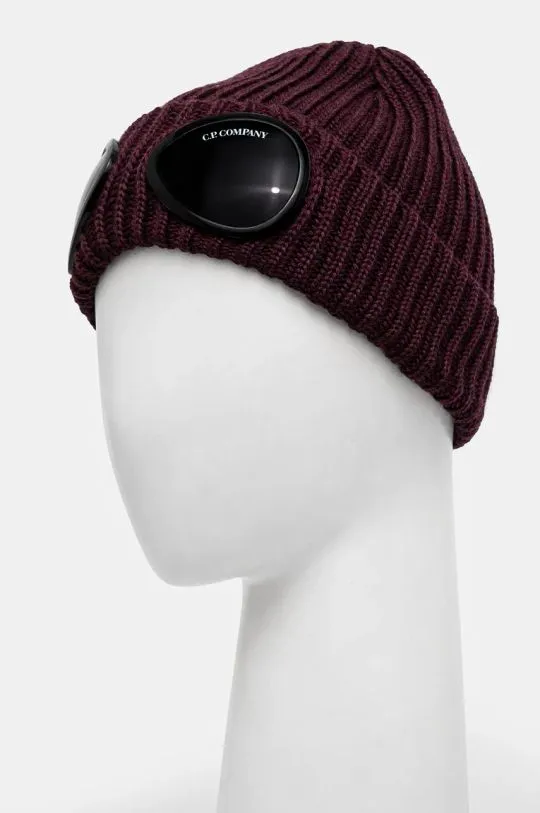 C.P. Company wool beanie Extra Fine Merino Wool Goggle Beanie violet color 17CMAC122A005509A