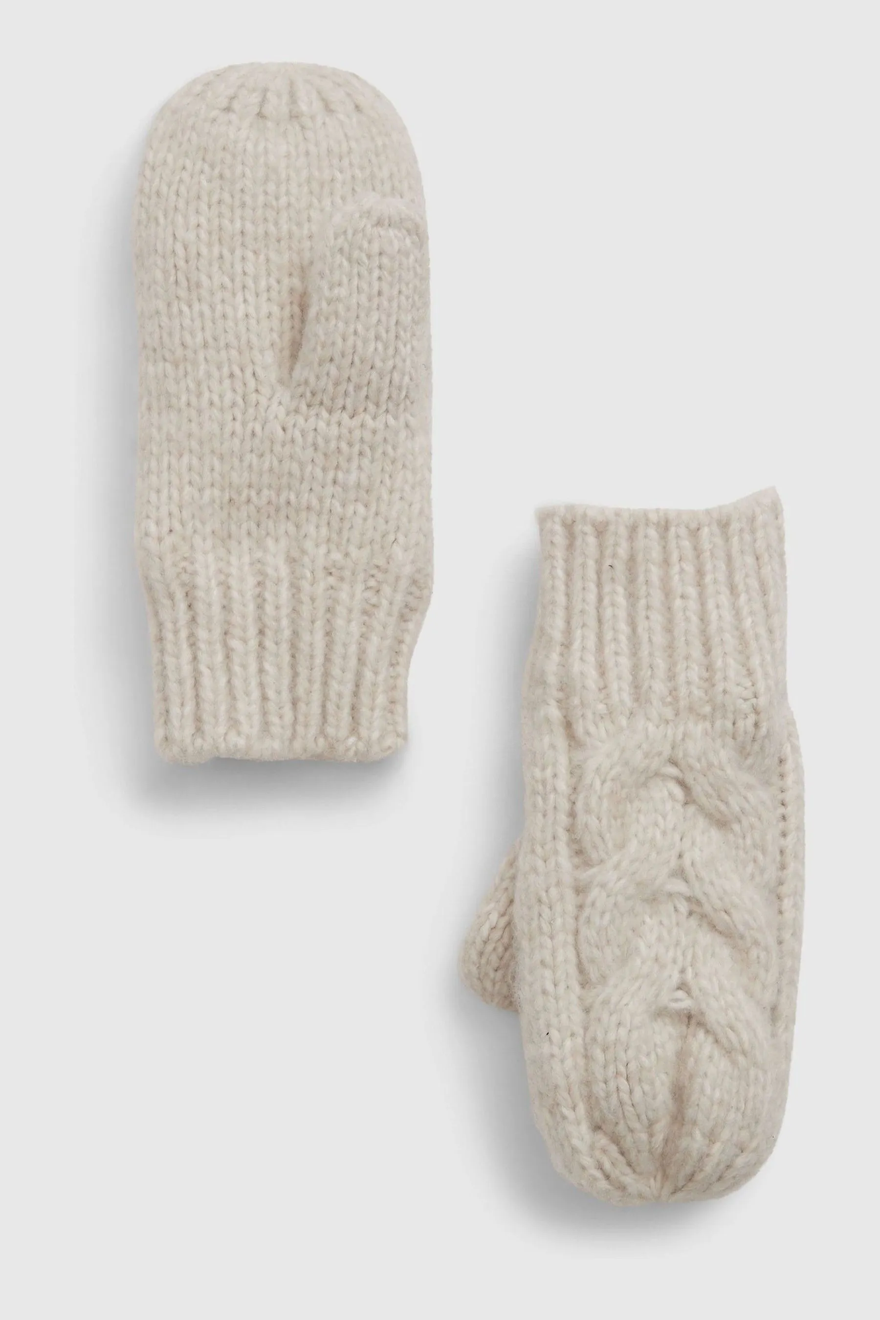 Cream Cable-Knit Mittens