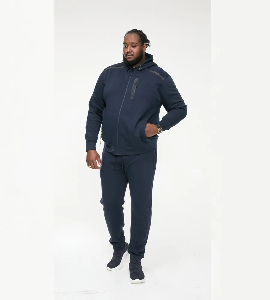 D555 Big Mens Navy Couture Hoodie With Reversed Zips (GABRIEL)