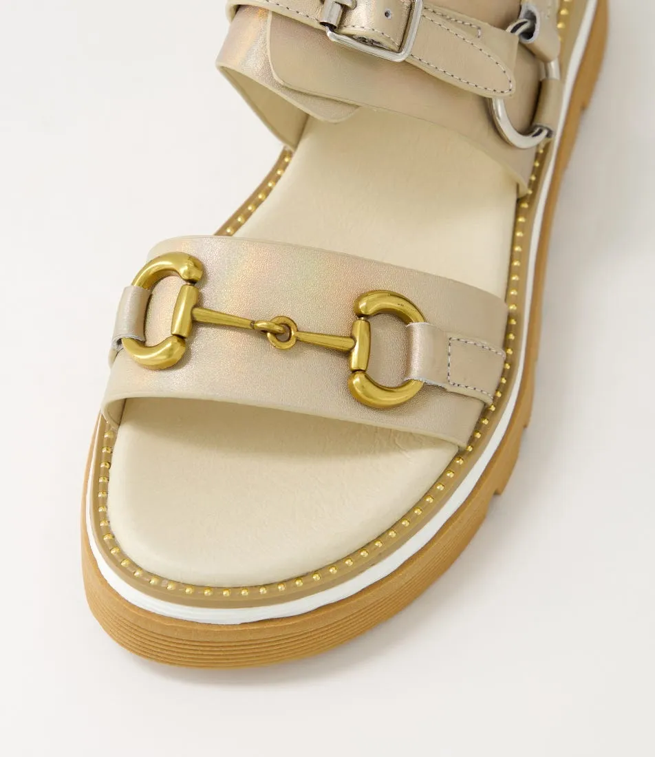 DJANGO & JULIETTE Saga Gold Petrol Shrunken Leather Sandals