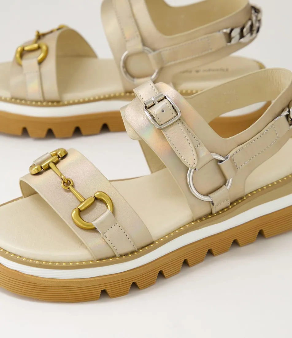 DJANGO & JULIETTE Saga Gold Petrol Shrunken Leather Sandals