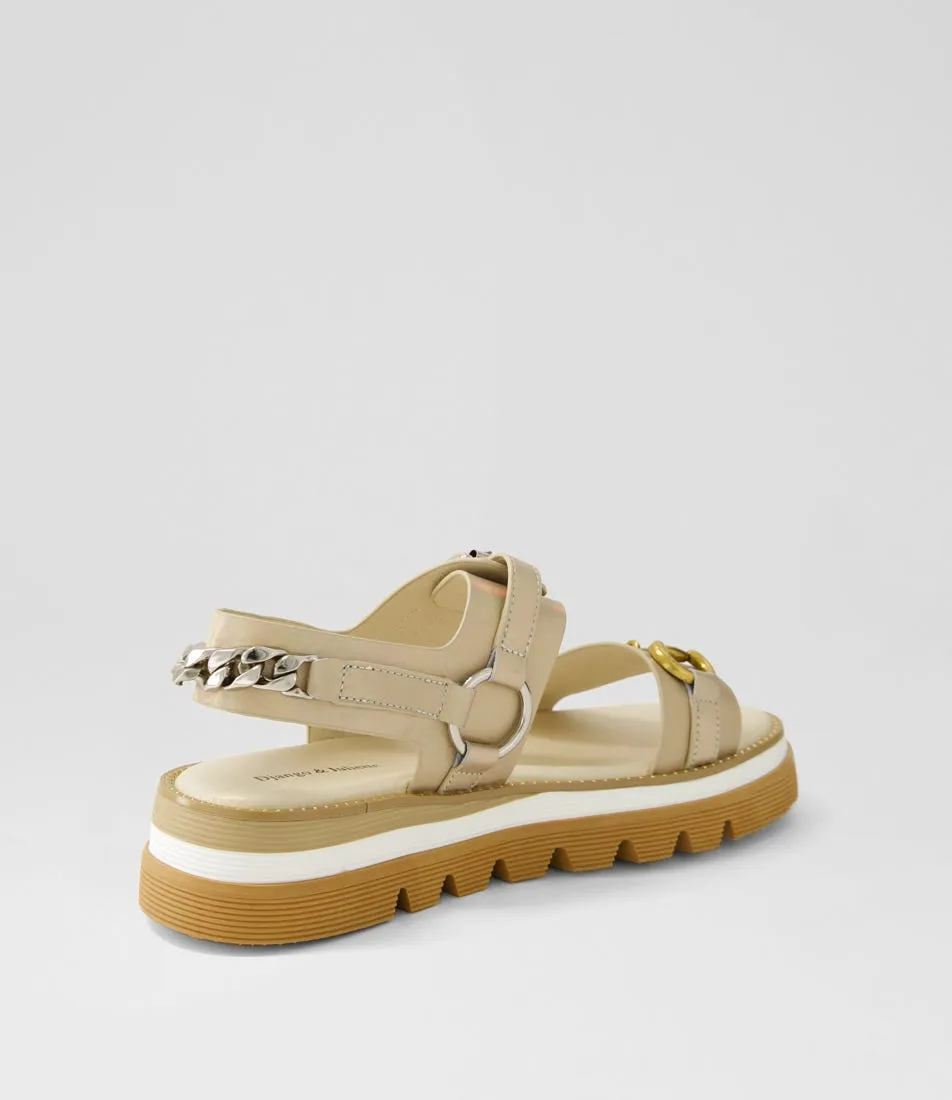 DJANGO & JULIETTE Saga Gold Petrol Shrunken Leather Sandals