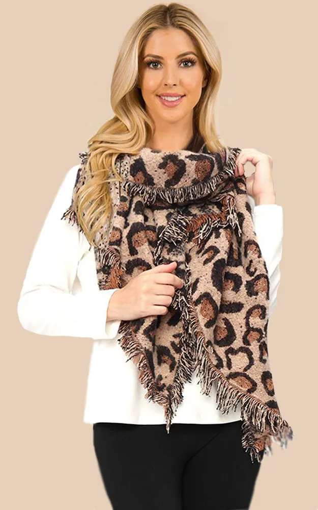 EAS9539 Leopard Bias Cut Scarf Shawl