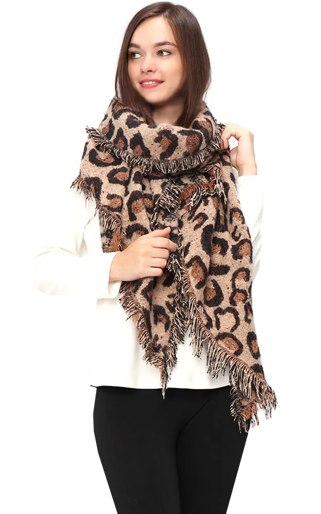 EAS9539 Leopard Bias Cut Scarf Shawl