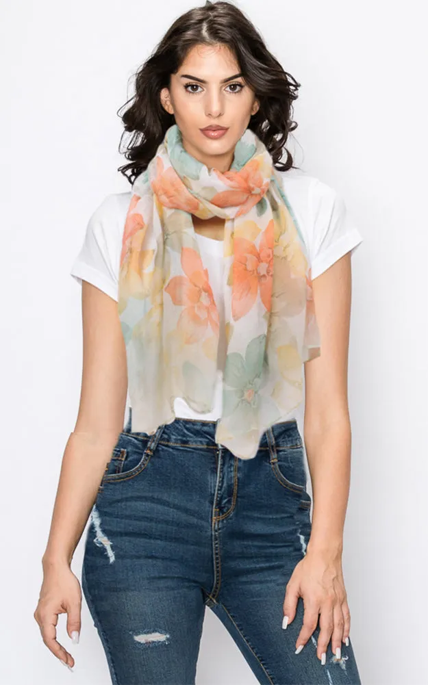 EAS9597 Flower Print Oblong Scarf