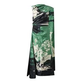 ERDEM Draped Scarf Printed Pencil Dress - Amneris Paint Sage Green