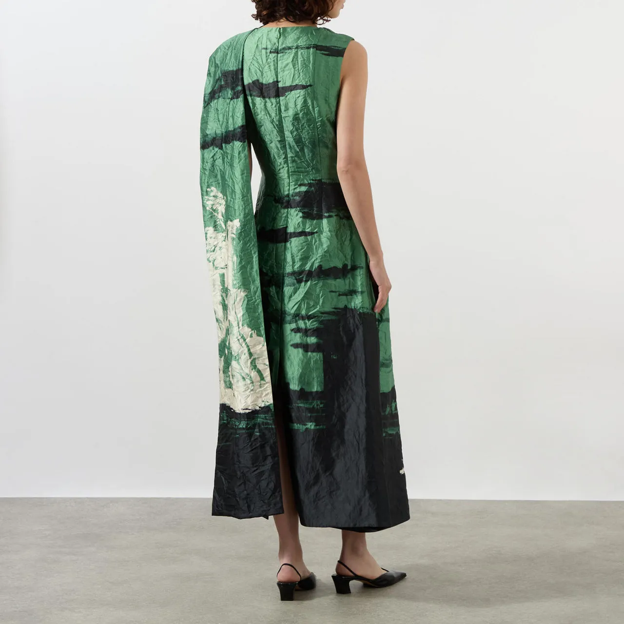 ERDEM Draped Scarf Printed Pencil Dress - Amneris Paint Sage Green