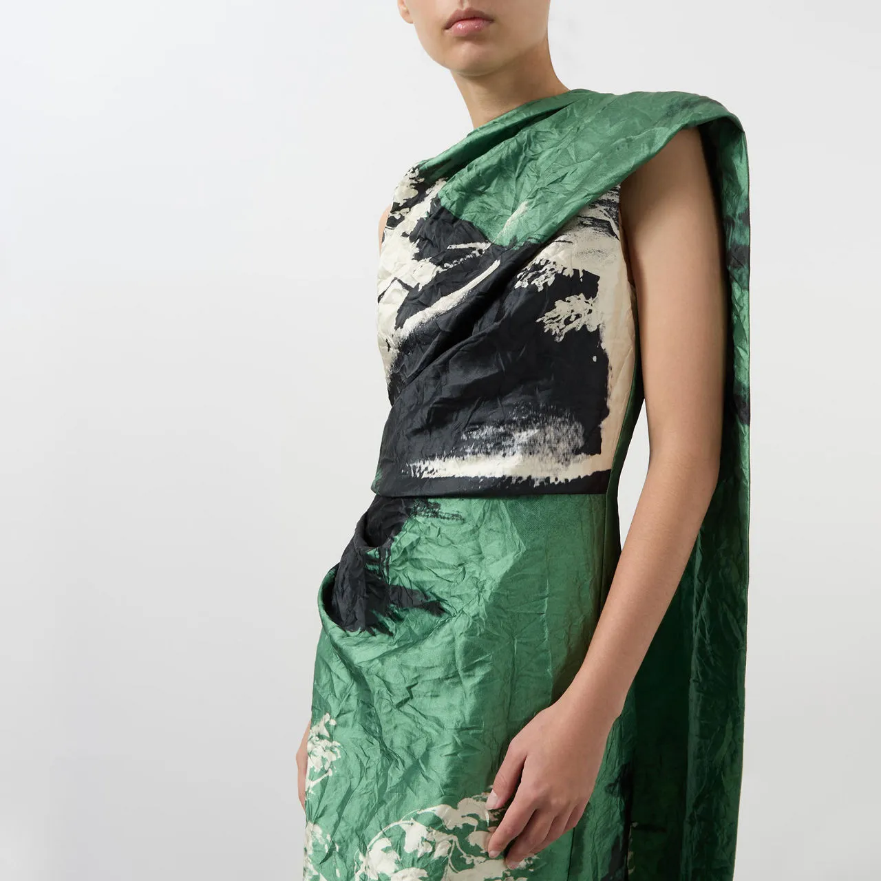 ERDEM Draped Scarf Printed Pencil Dress - Amneris Paint Sage Green