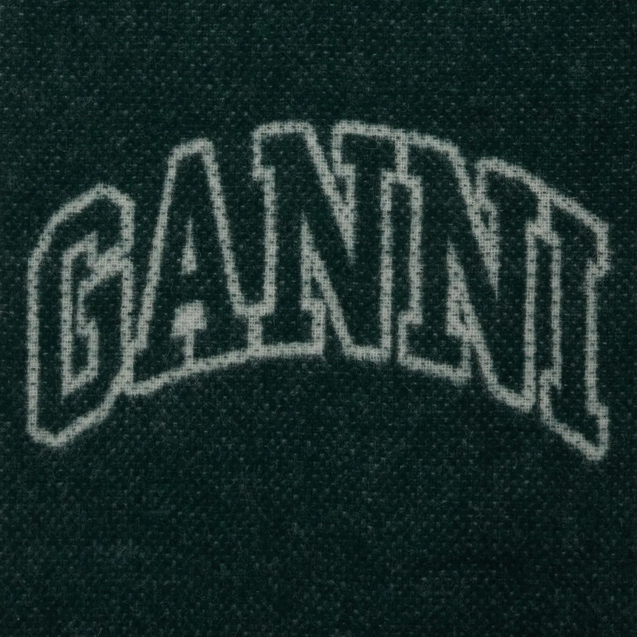 GANNI The Sustainable Edit Please Recycle Logo Fringed Scarf - Forest Night