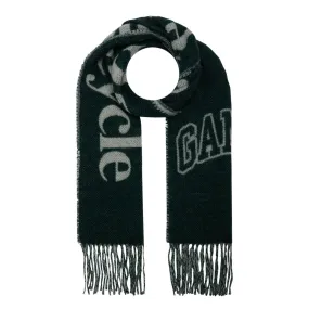 GANNI The Sustainable Edit Please Recycle Logo Fringed Scarf - Forest Night