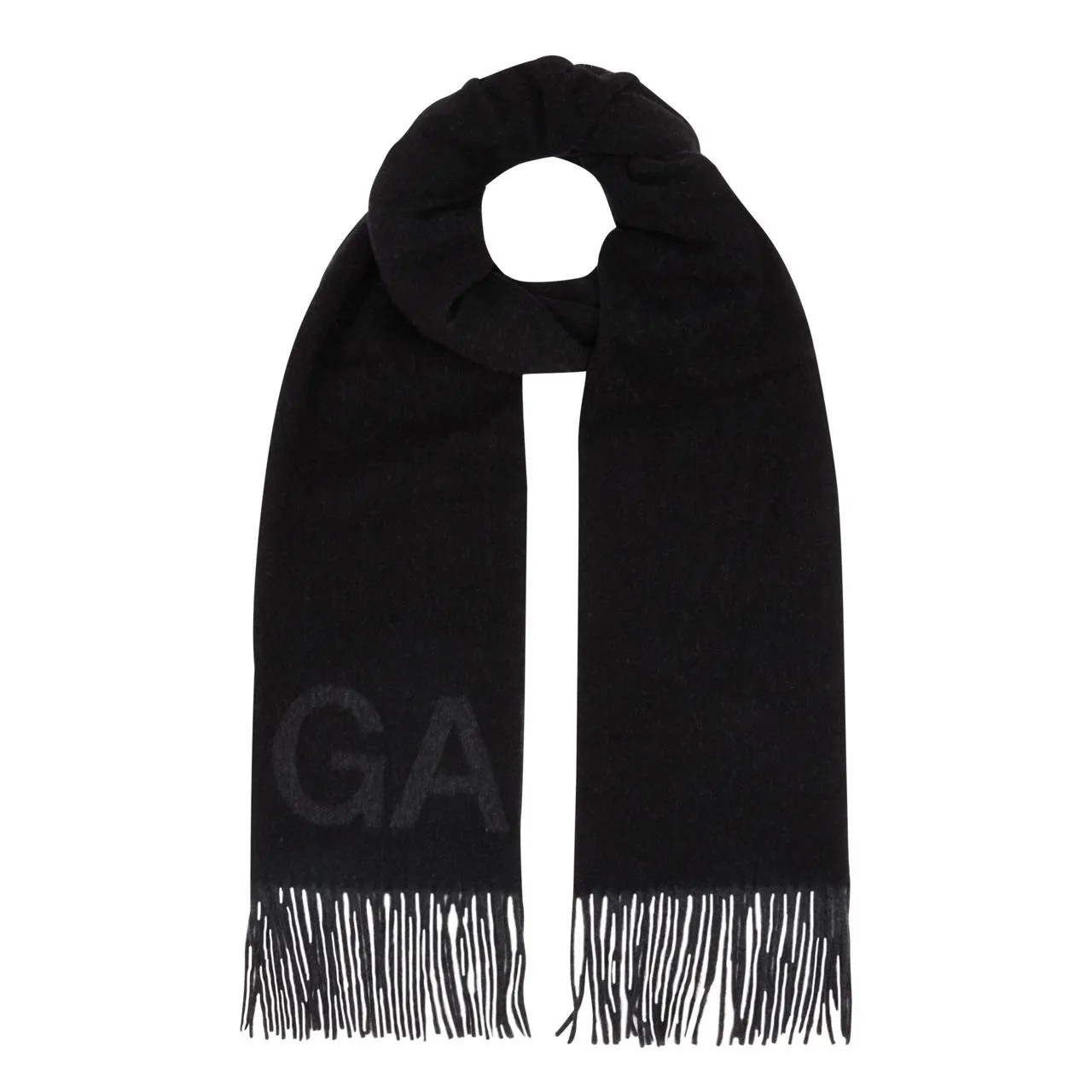 GANNI The Sustainable Edit Two-Tone Logo Scarf - Black