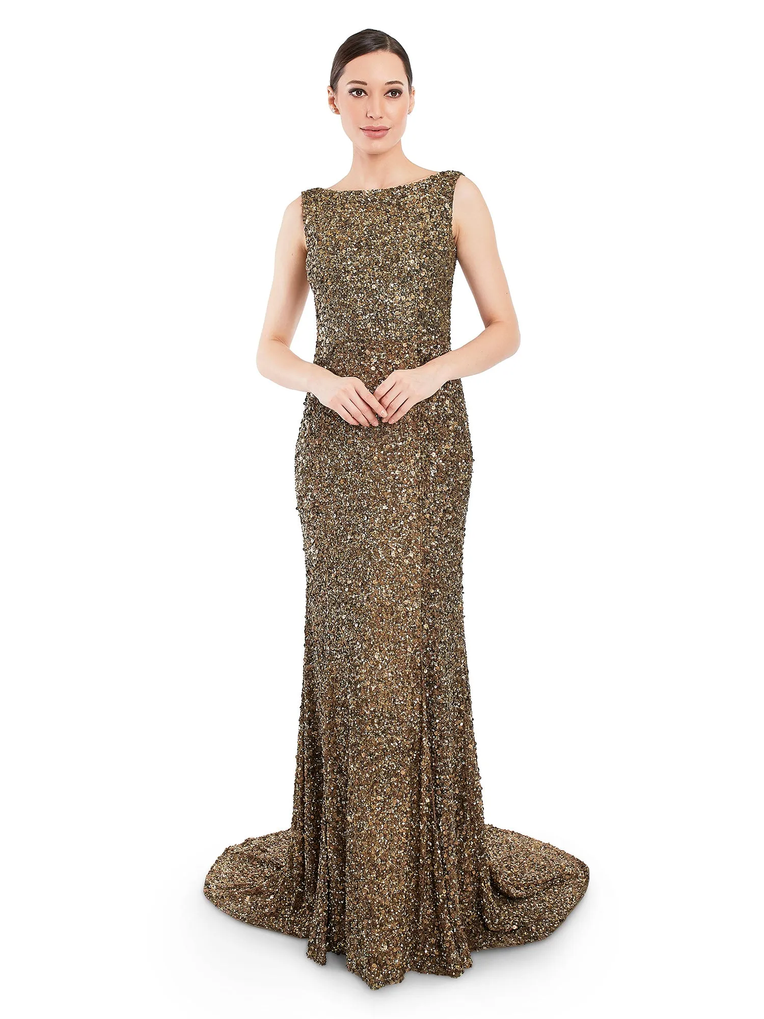 Golden Open Back Trail Gown