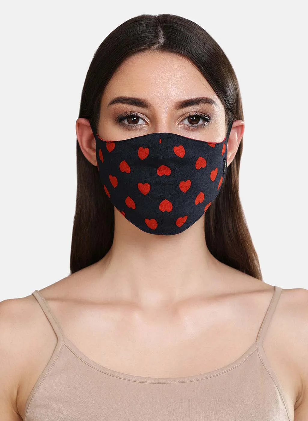 Heart Printed Woven 3 Layer Face Mask