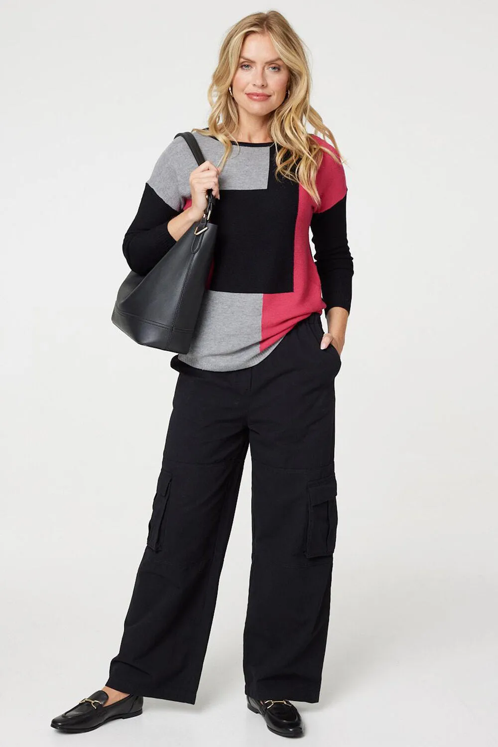 Izabel London – Colour Block Relaxed Knit Pullover