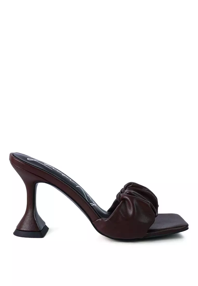 London Rag Espresso Spool Heeled Ruched Sandals