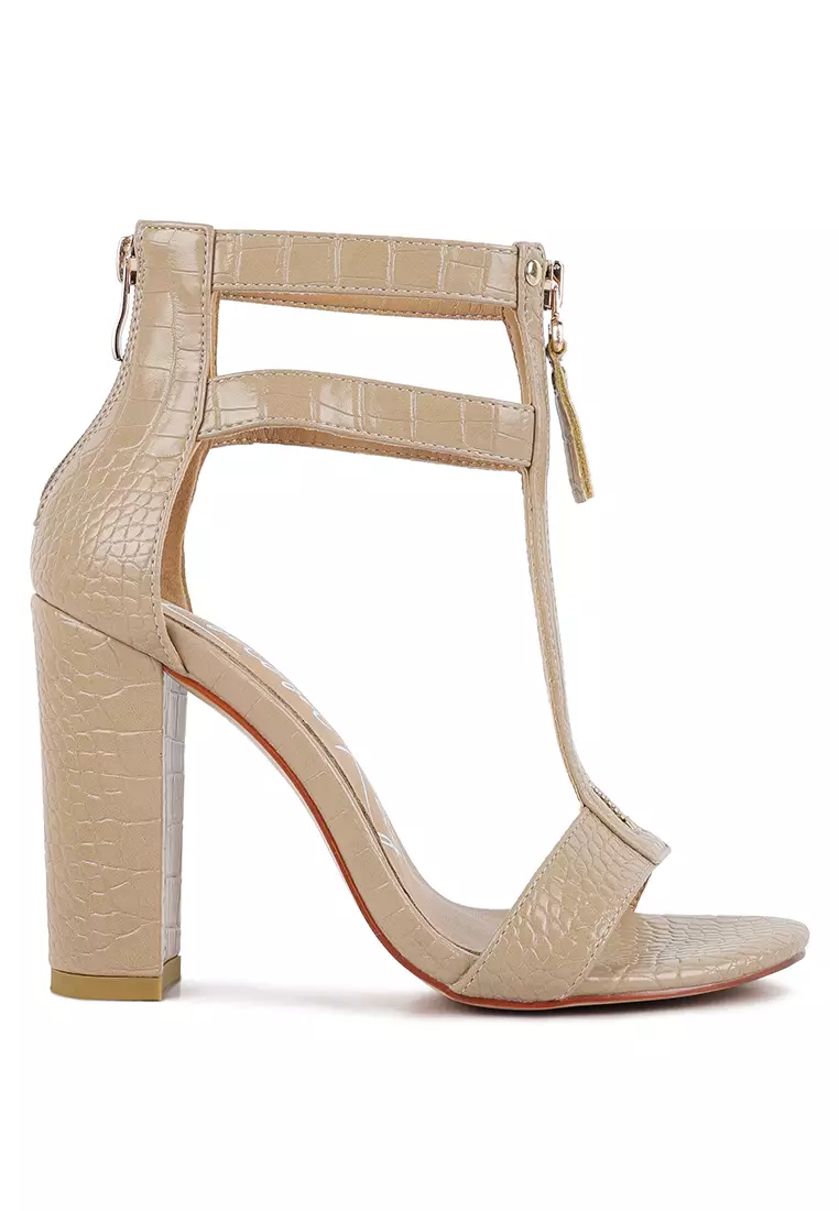 London Rag Nude Zip Up Croc Textured Sandals