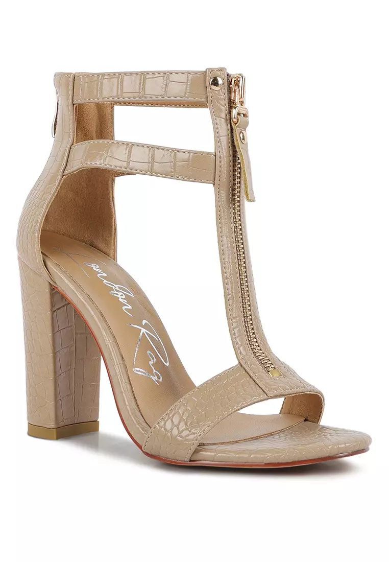 London Rag Nude Zip Up Croc Textured Sandals