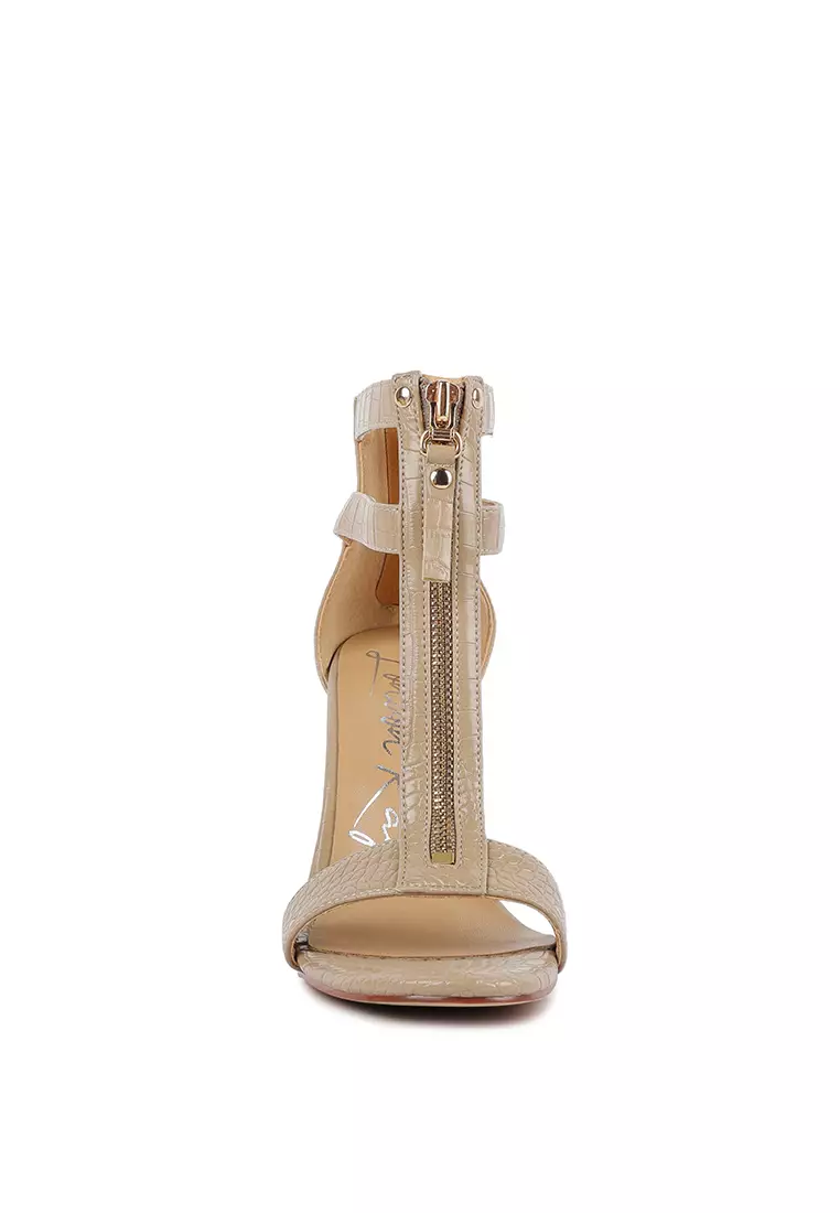 London Rag Nude Zip Up Croc Textured Sandals