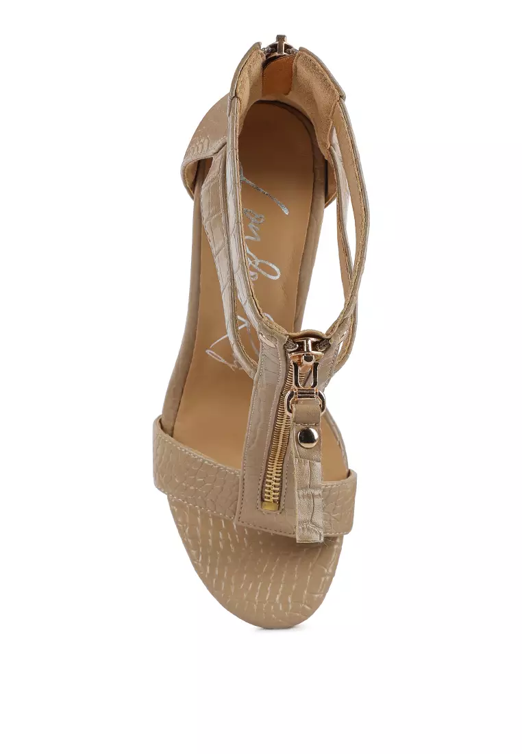 London Rag Nude Zip Up Croc Textured Sandals