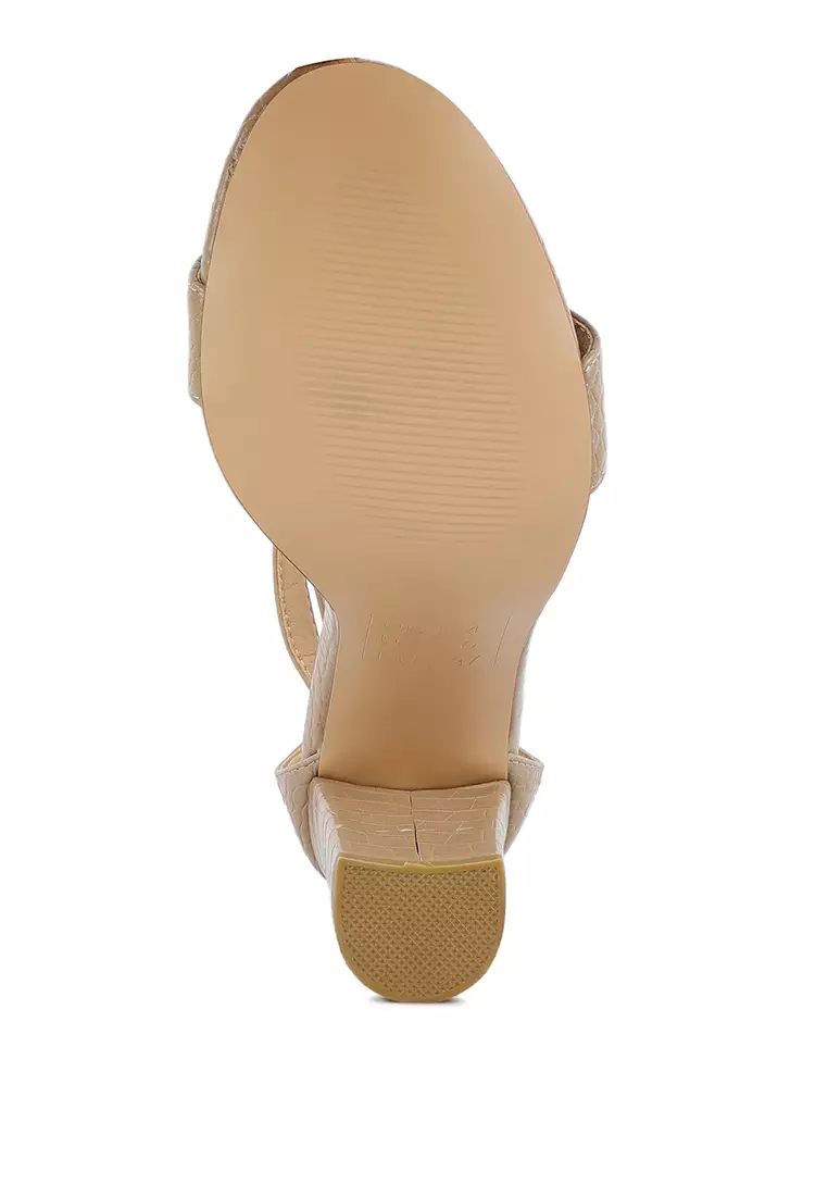 London Rag Nude Zip Up Croc Textured Sandals