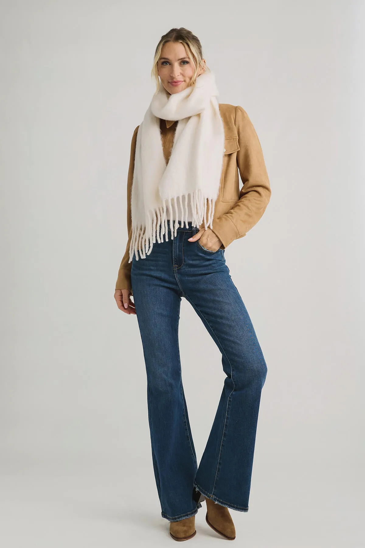 Look By M Solid Fringe Hem Grunge Scarf