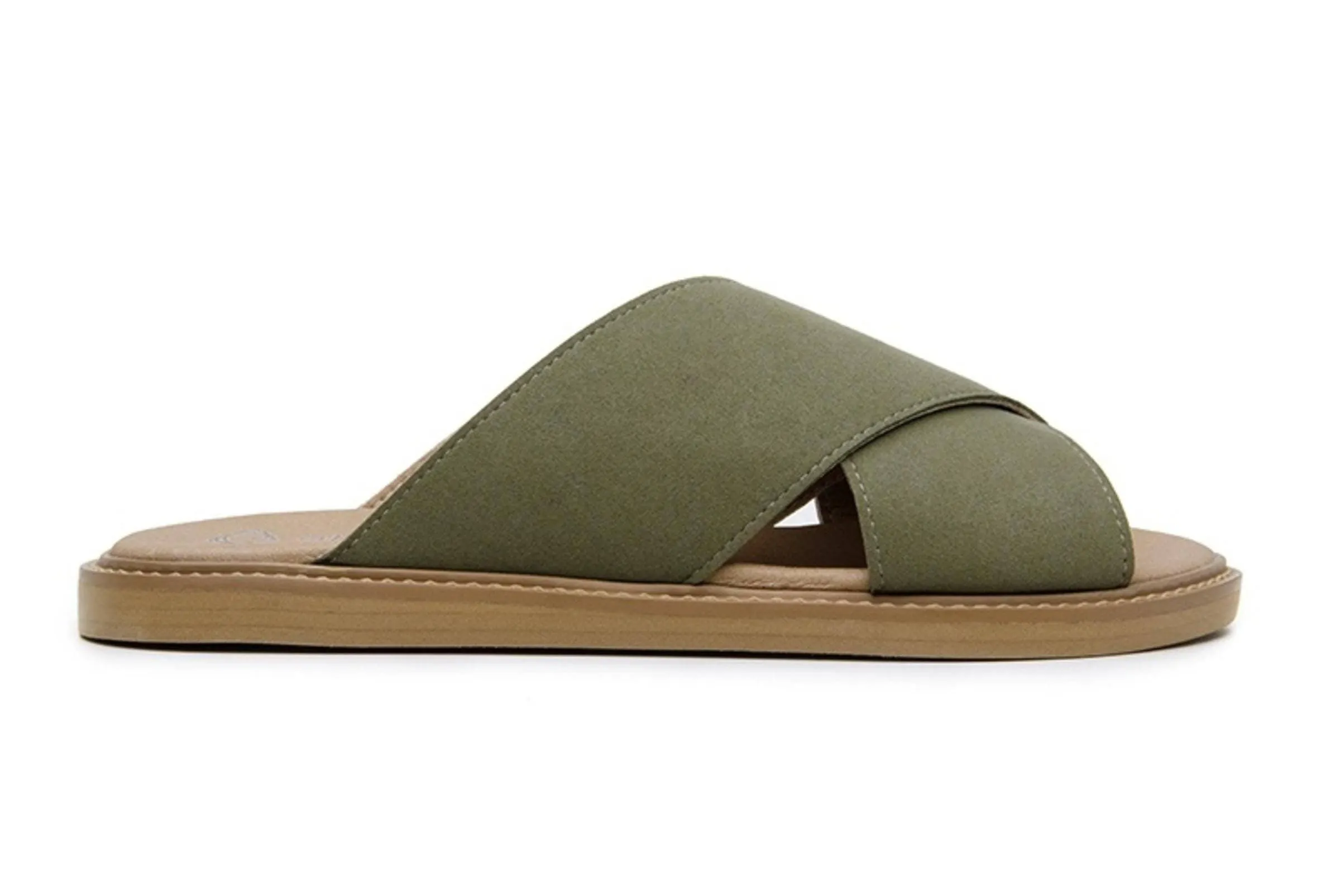 'Mia' women's vegan sandals by Ahimsa - dark olive