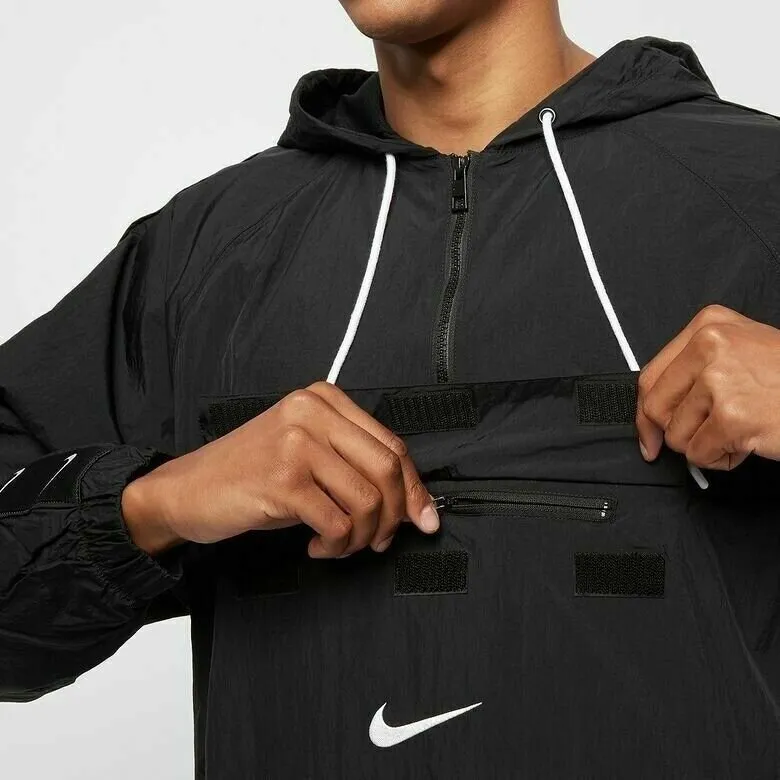 NIKE Swoosh Logo 1/4 Zip Woven Hooded Jacket   Mens