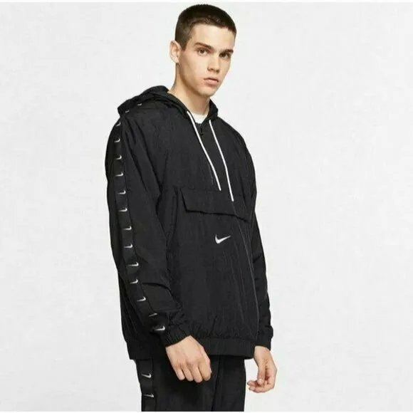 NIKE Swoosh Logo 1/4 Zip Woven Hooded Jacket   Mens