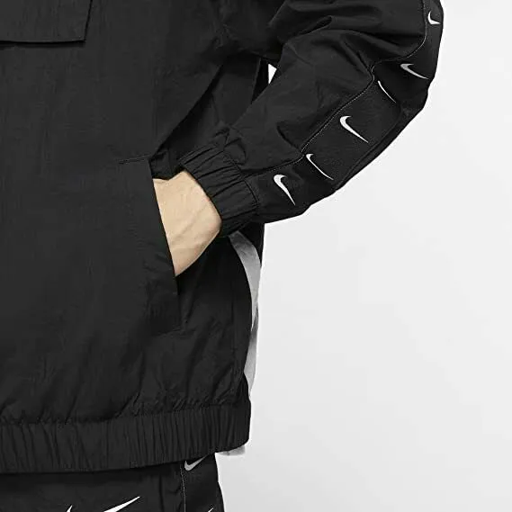 NIKE Swoosh Logo 1/4 Zip Woven Hooded Jacket   Mens