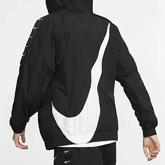 NIKE Swoosh Logo 1/4 Zip Woven Hooded Jacket   Mens