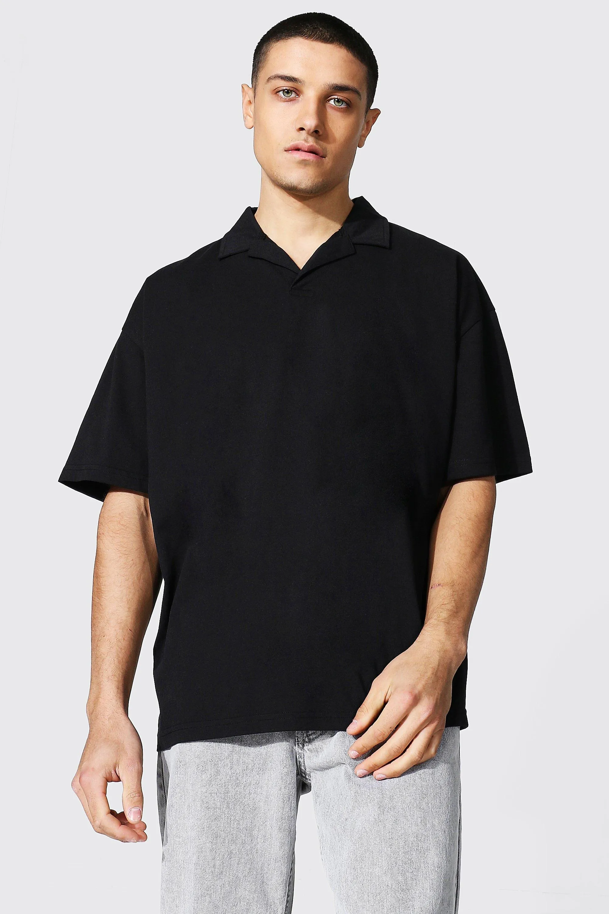 Oversized Revere Collar Jersey Polo