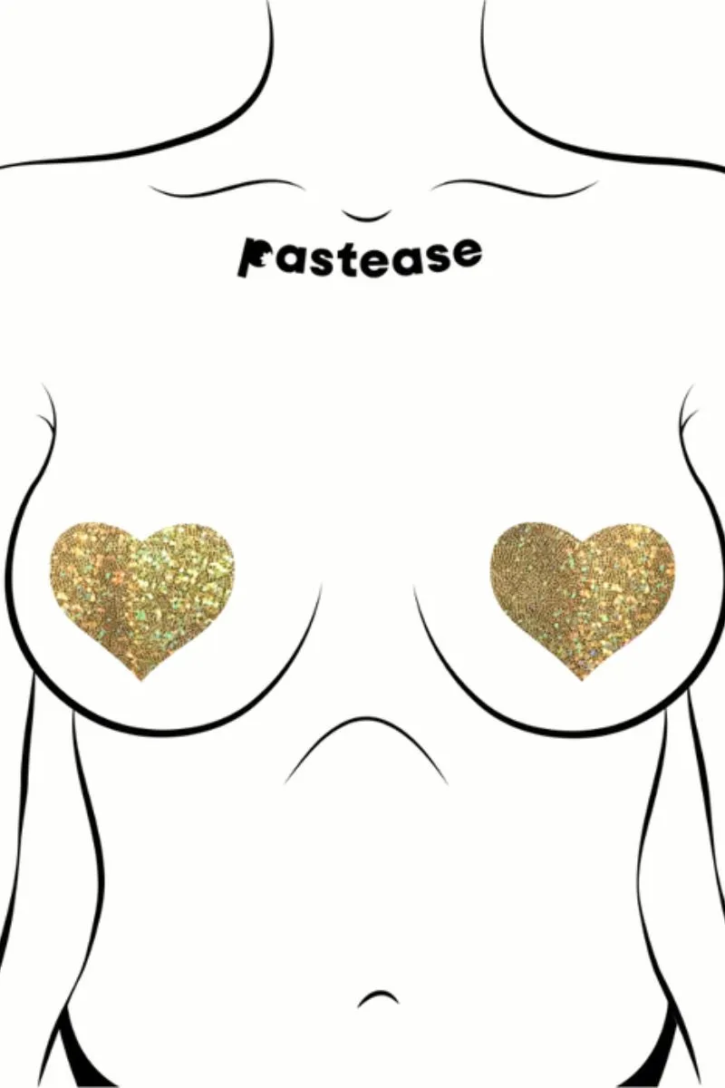 Pastease Heart Nipple Pasties - Glitter Gold