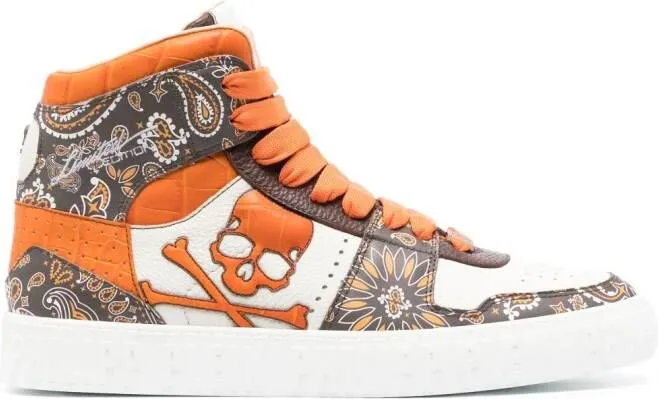 Philipp Plein paisley-print high-top leather sneakers Brown