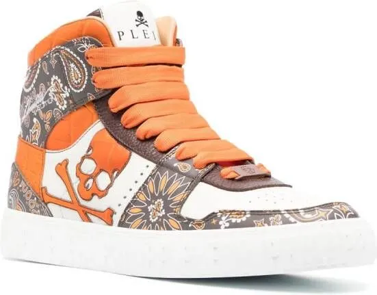 Philipp Plein paisley-print high-top leather sneakers Brown