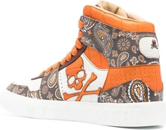 Philipp Plein paisley-print high-top leather sneakers Brown