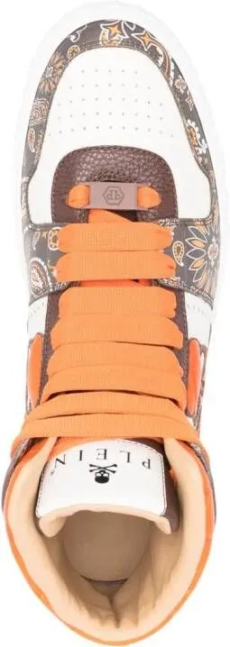 Philipp Plein paisley-print high-top leather sneakers Brown